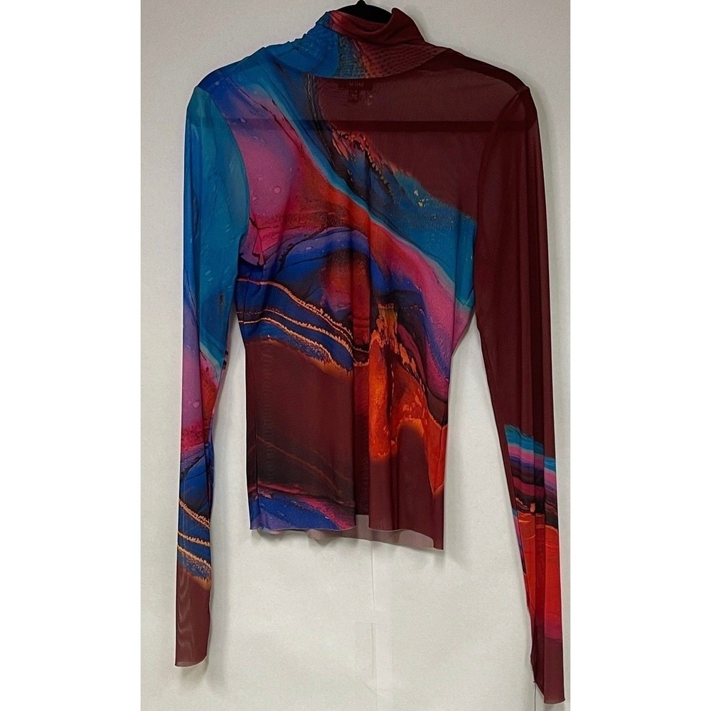 AFRM Mesh Turtleneck Womens XL Abstract Marble Sheer Long Sleeve Artsy Top NWT